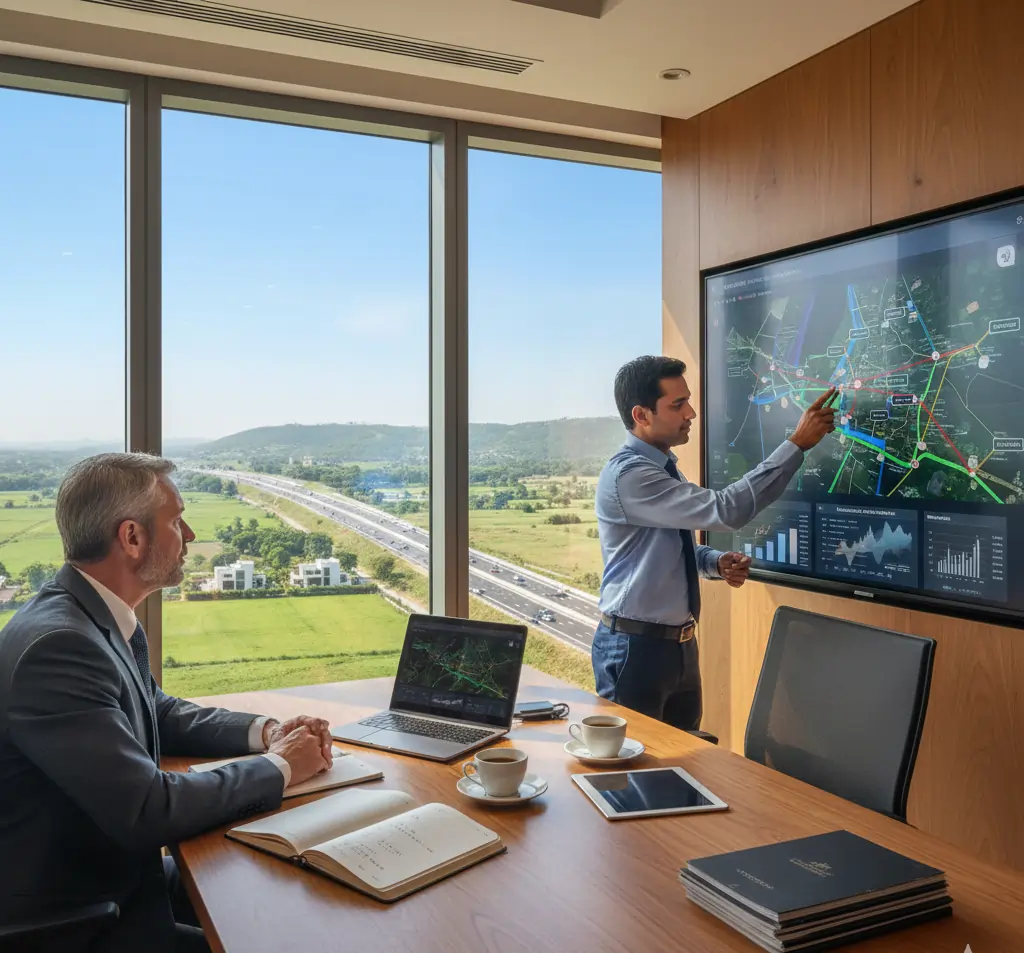 Professional farmhouse land legal review with files and site layout