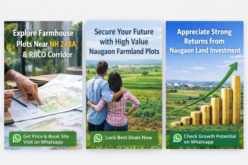 Naugaon land investment growth illustration showing rising returns near NH 248A corridor