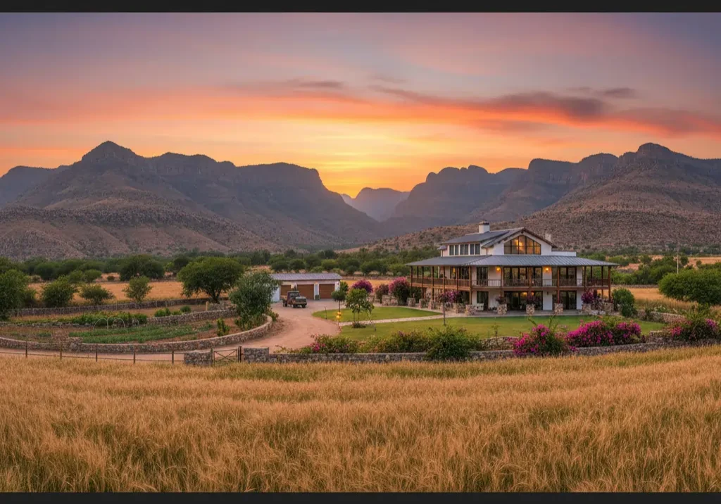 Luxury farmhouse project surrounded by lush greenery and peaceful natural surroundings near the Aravalli hills