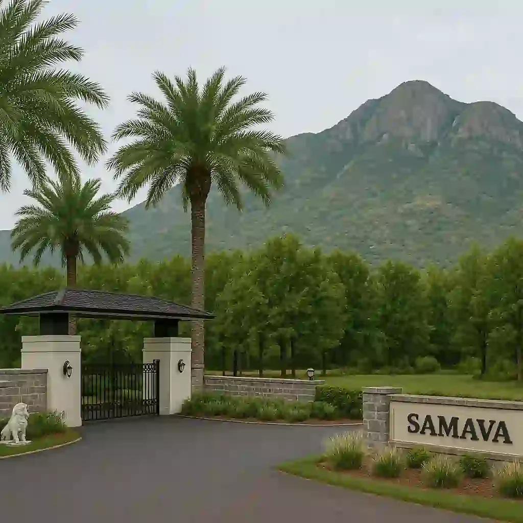 gated community entrance at Elevate Samava Farms
